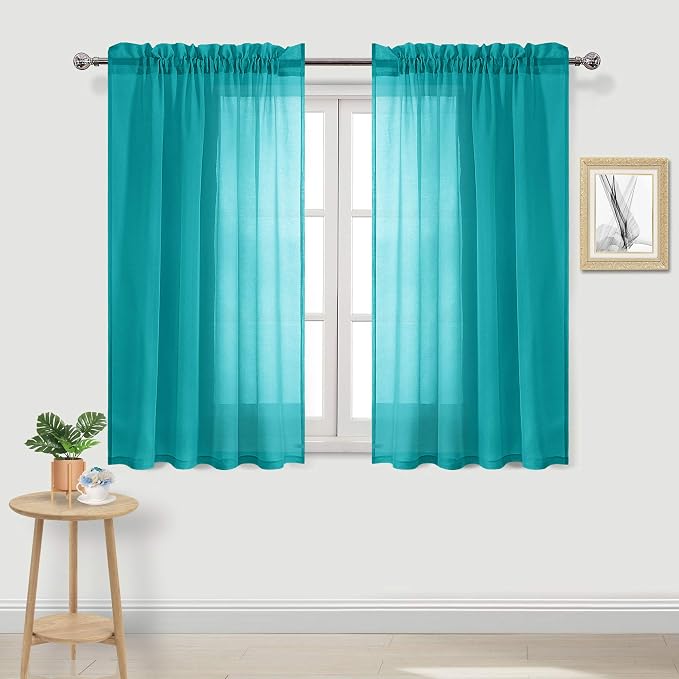 DWCN Turquoise Sheer Curtains Semi Transparent Voile Rod Pocket Curtains by DWCN