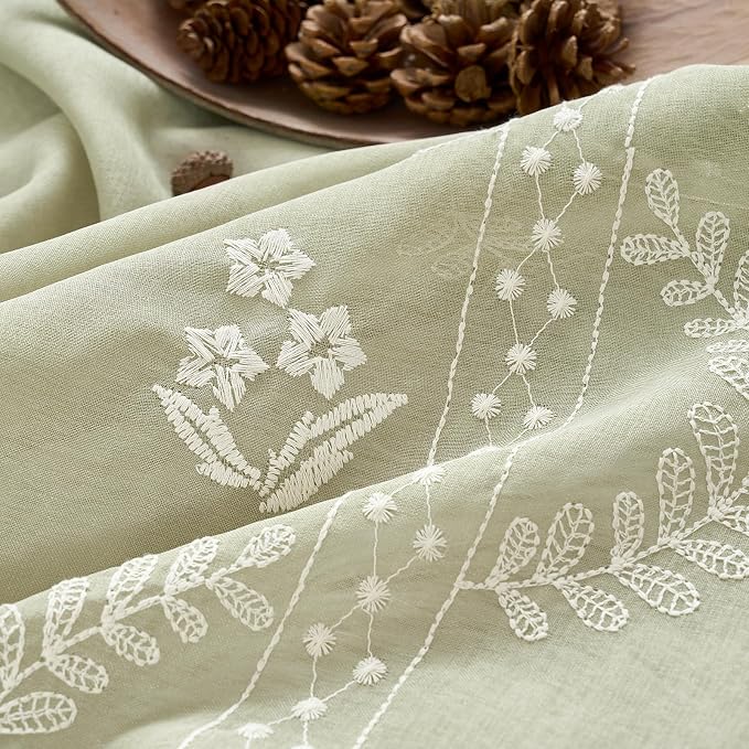 jinchan Belrose Sage Green Floral Sheer Curtains - Image 5