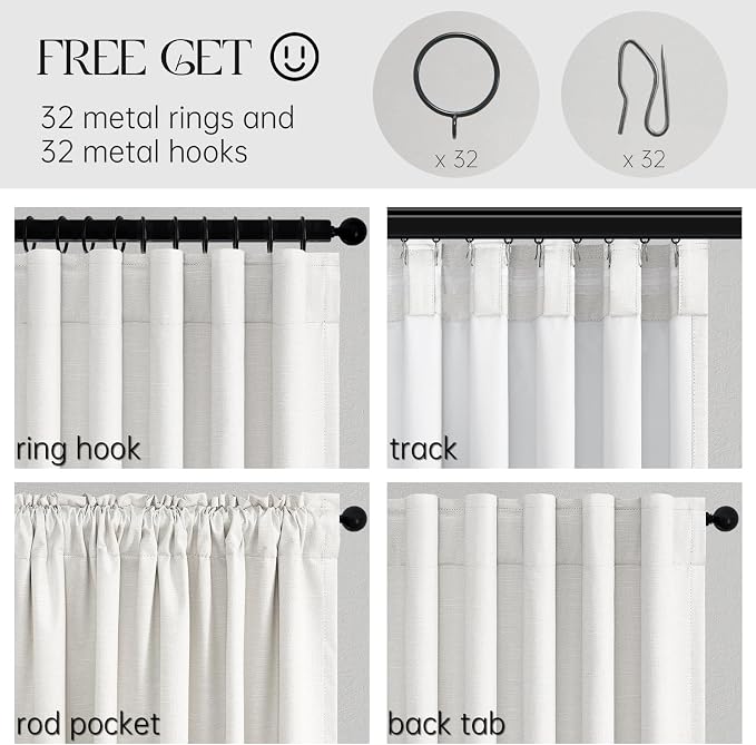Topfinel Snow White Linen Blackout 105 Inch Curtains - Image 3