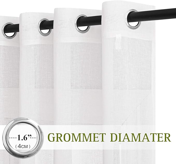 NICETOWN White Sheer Linen Curtains 84 inch Length, Grommet Semi Sheer Flax - Image 2