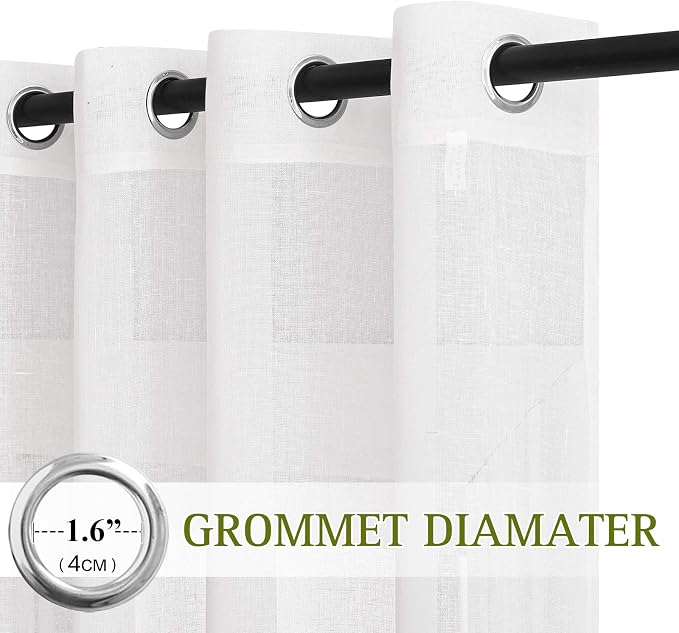 NICETOWN White Sheer Linen Curtains 84" Long, Grommet Top Privacy - Image 2