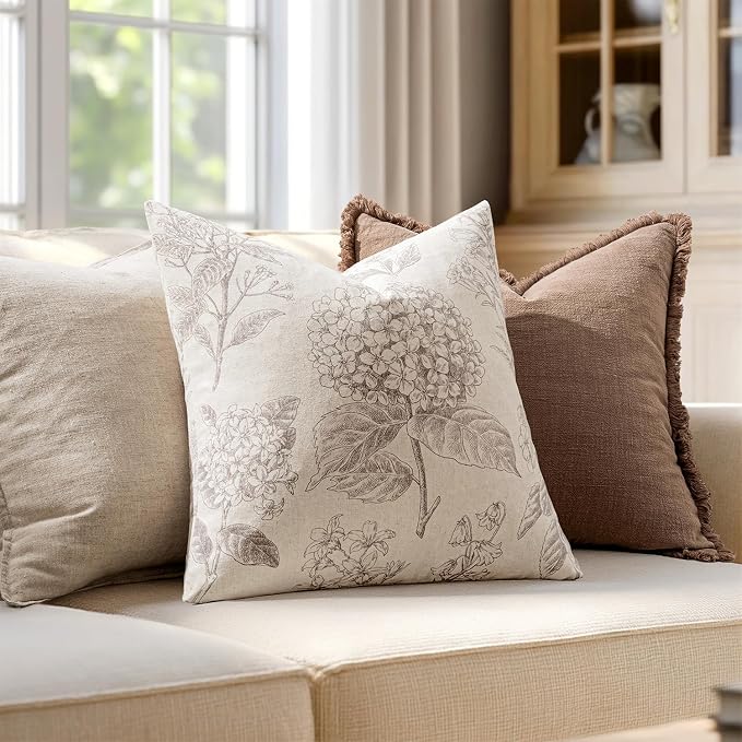Set of 2 Decorative Floral Pillow Covers 22x22 Inch Light Camel | Neutral - Image 3