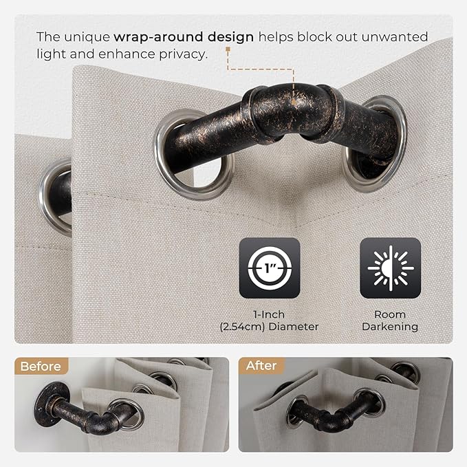 Zeerobee Curtain Rods for Windows 32 to 48, 1 Inch Industrial Wrap Around - Image 3