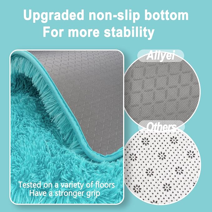 Soft Runner Rugs for Bedroom Hallways, 2x6 Teal Blue Fluffy Shag Throw Area Rug - Image 2