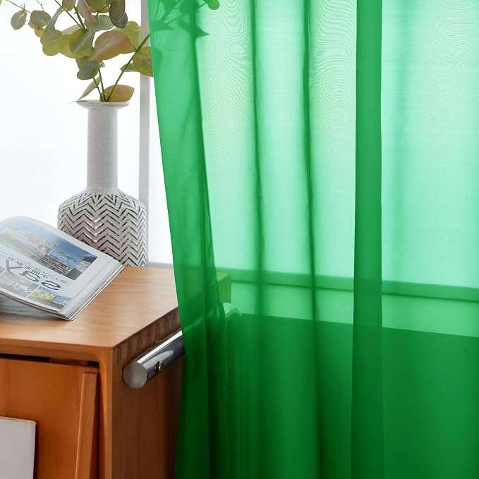 youleyar Solid Sheer Rod Pocket Curtain Voile Draperies 2 Panels White Beige - Image 4