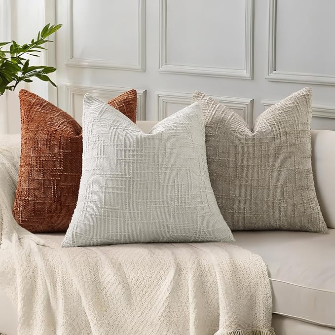 decorUhome Light Grey Chenille Throw Pillow Covers 16x16 Set of 2 Textured Soft - Image 5