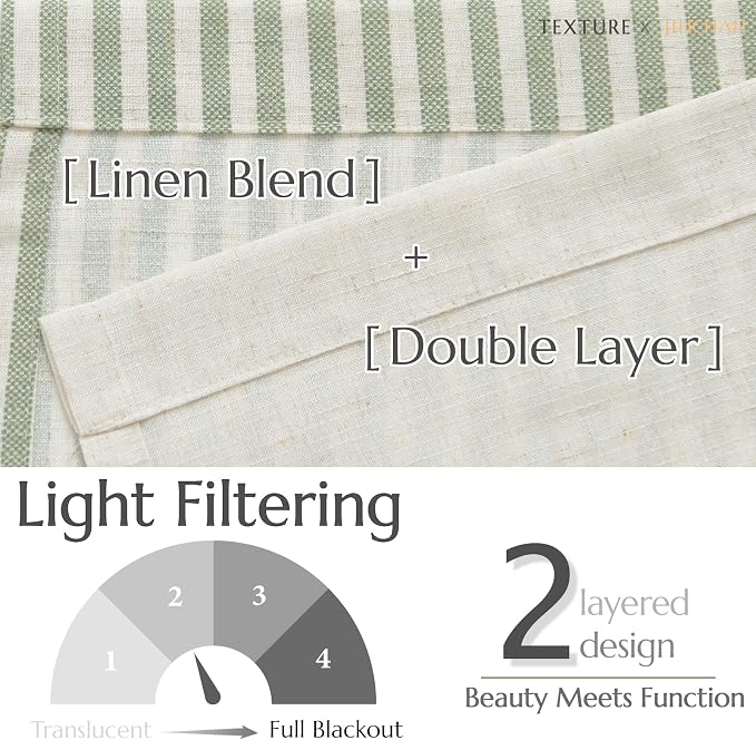 jinchan Linen Valance Curtain Striped Small Window Curtain Double Layer Light - Image 4
