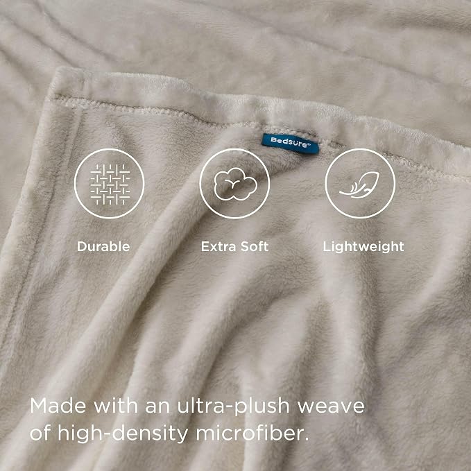 Bedsure GentleSoft Fleece Blankets Twin Size Oxford Tan - Image 4