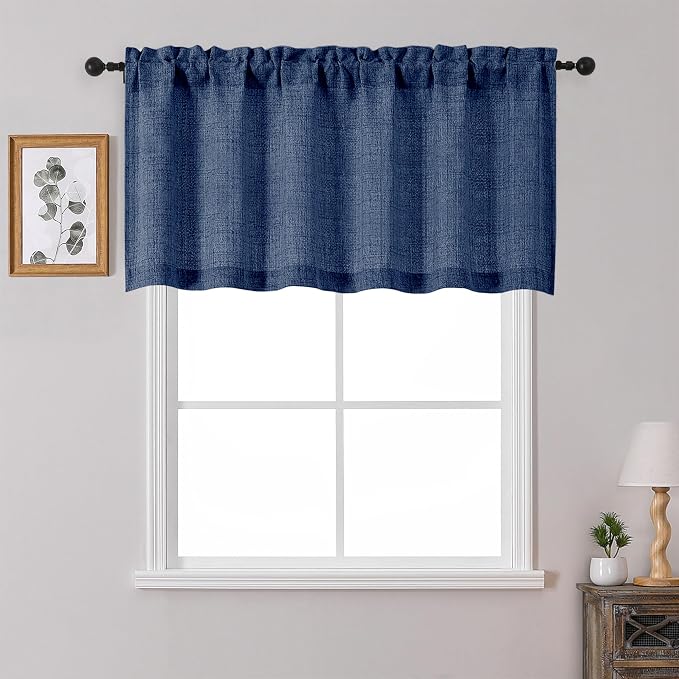 OWENIE Navy Blue Valances for Windows 1 Pcs 24 Inch Length, Light Filtering by OWENIE