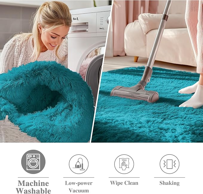 OLANLY Teal Round Rugs for Bedroom - Image 3