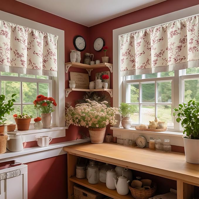 jinchan Linen Valance Curtains for Windows 16 Inch Christmas Decorations Floral - Image 2