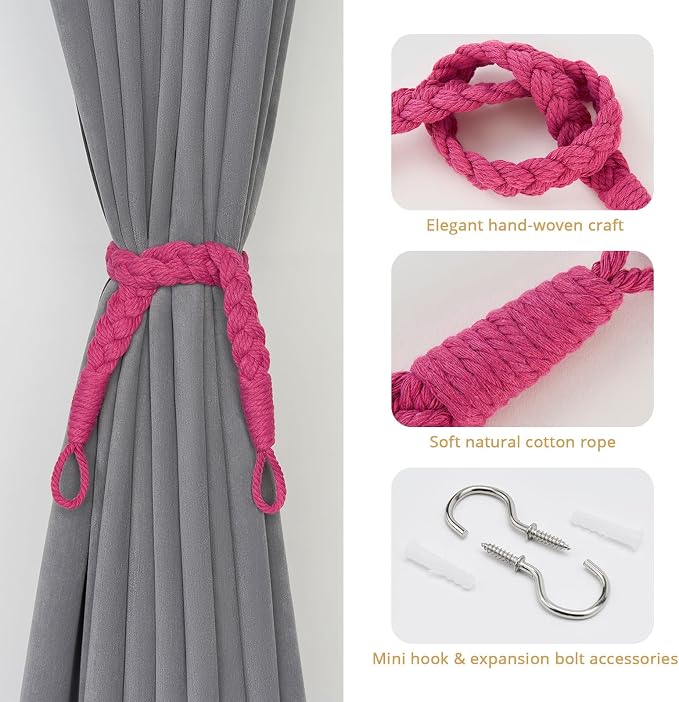 NICEEC 4 Pack Natural Cotton Rope Curtain Tiebacks Elegant Boho Style - Image 2