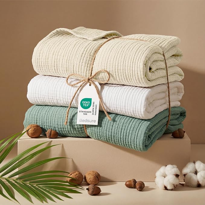 Bedsure 100% Cotton Muslin Throw Blanket Large 50x70 Inches - Image 5