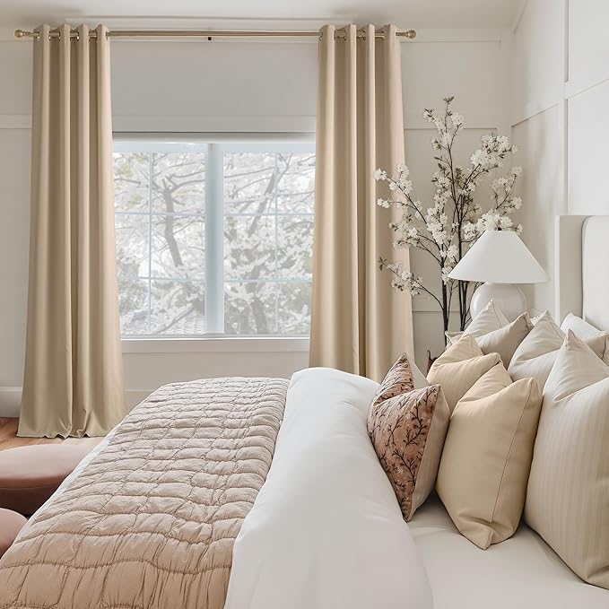 NICETOWN Room Darkening Draperies Curtains Panels, 2 Panels Biscotti Beige W52 - Image 8