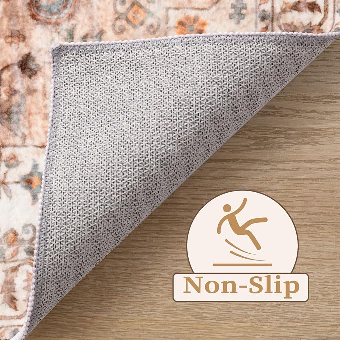 SERISSA Boho Rugs for Entryway, 2x3 Peach Cream Entryway Rug Non-Slip Washable - Image 3