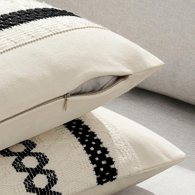 MIULEE Set of 2 Black Boho Decorative Pillow Covers 20x20 Inch Farmhouse Rustic - Image 5