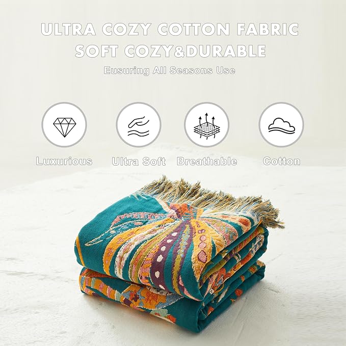MSGKV Boho Throw Blanket for Couch 100% Cotton Embroidery Blanket 50"x60" Sofa - Image 6