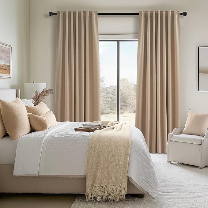 Topfinel Blackout Linen Blend Curtains 84 inch Long 2 Panels, Back Tab - Image 2