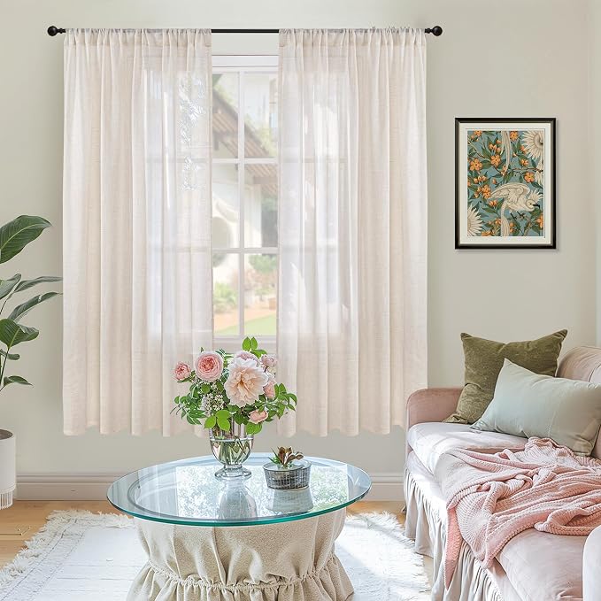BGment Oatmeal Linen Curtains 63 Inches Long - Image 2