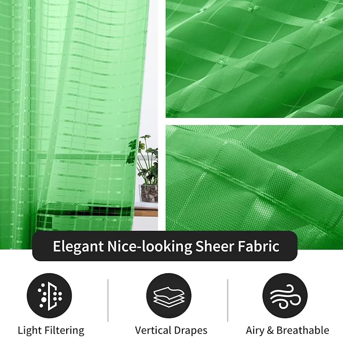 SpaceDresser Check Sheer Curtains 72 Inches 2 Panels Set, Rod Pocket Plaid - Image 5