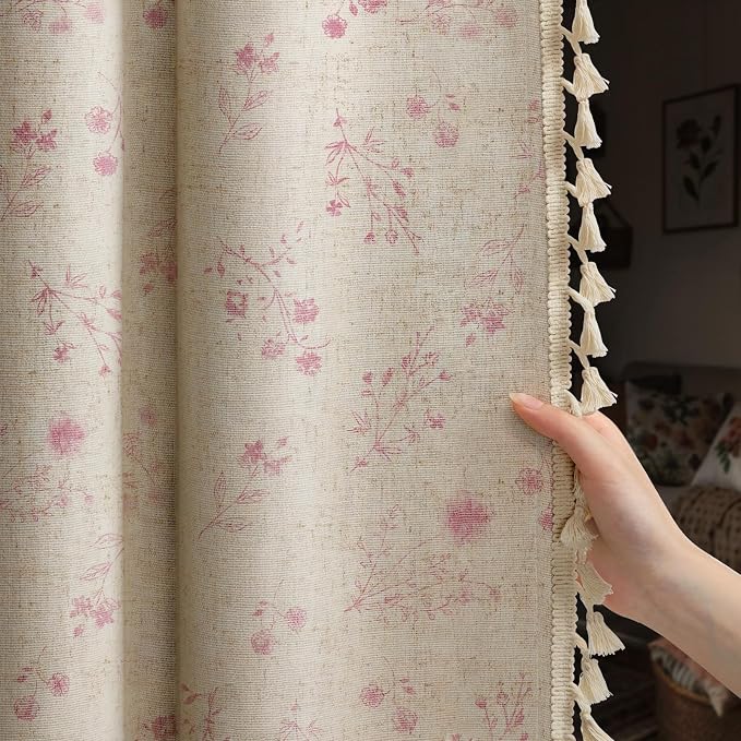 Boho Floral Spring 100% Blackout Curtains 84 Inch Length 2 Panels Set, Linen by Unknown
