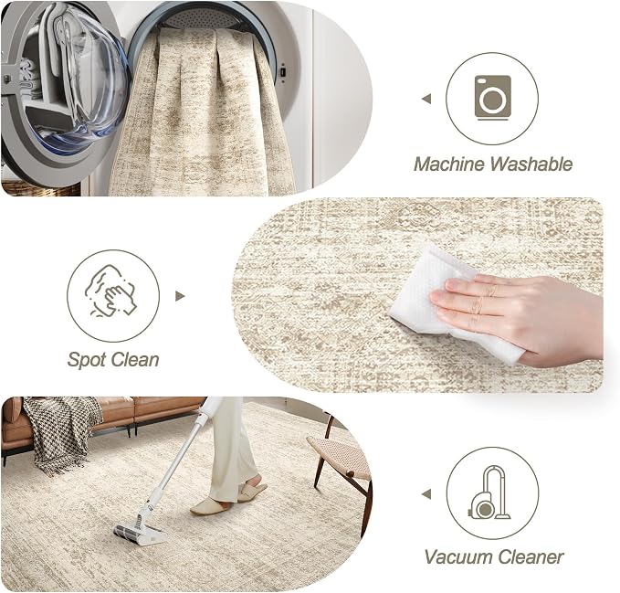 2x3 Washable Rugs for Kitchen, Powder Room Small Area Rug Non-Slip Vintage Low - Image 4