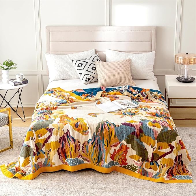 MSGKV Boho Throw Blanket Queen Size 90"x90" Cotton Blanket - Image 2