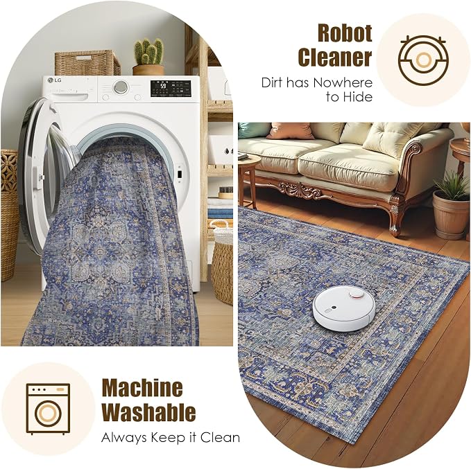 Washable Area Rug 3' x 5 ' Vintage Traditional Persian Mat - Image 7