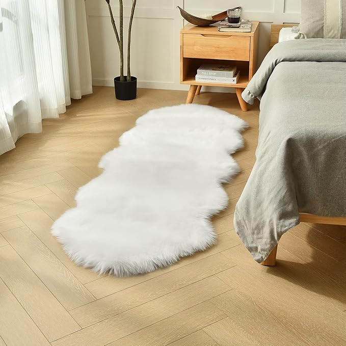 duduta White Faux Sheepskin Runner Rugs 2x6 ft, Fluffy Shag Rug by duduta