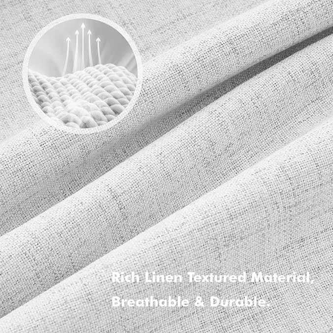 MIULEE 100% Blackout Linen Curtains 42 x 63 Inch Heathered White 2 Panels | - Image 3