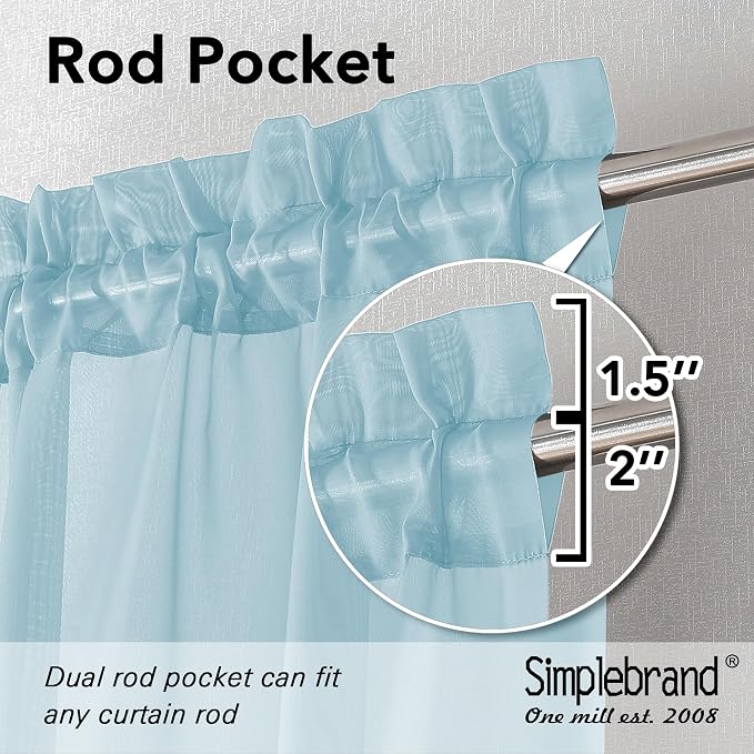 Simplebrand Sky Blue Sheer Curtains 72 Inches Long 2 Panels - Image 5
