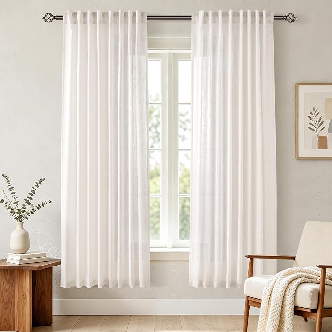 Cream Linen Curtains 72 inch Long 2 Panel Set by Jolilight