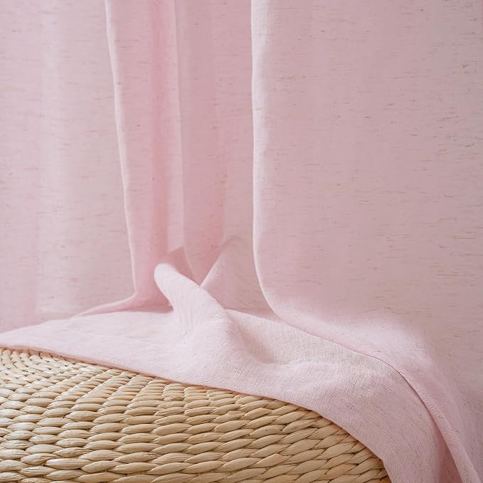 FMFUNCTEX Linen Sheer Curtains for Bedroom, Blush Pink Farmhouse French Flax - Image 3
