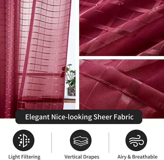 SpaceDresser Check Sheer Curtains 96 Inches Long - Image 4