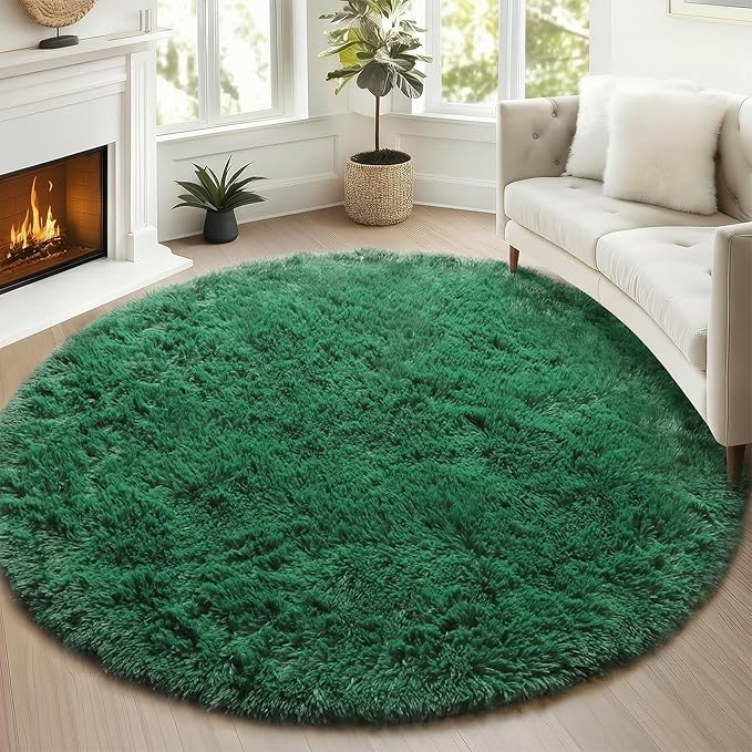 ONASAR Dark Green Round Area Rug 4ft, Soft Bedroom Circle Rugs - Image 3