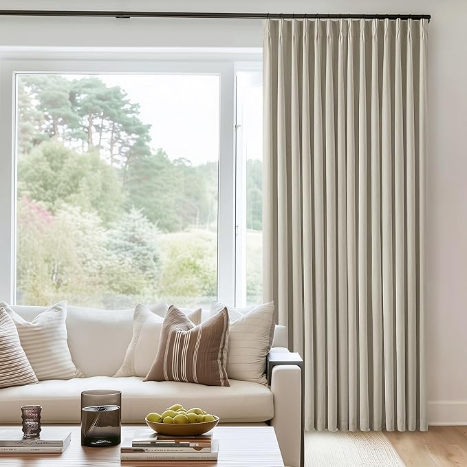 Oatmeal Pinch Pleated Full Blackout Curtains Linen Blend 80 Inches Long | Room - Image 7