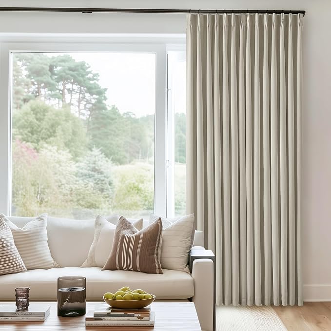 Oatmeal Pinch Pleated Linen Blackout Curtains 102 Inches Long by Twodrapes
