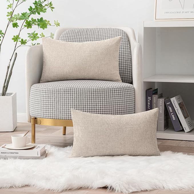 MIULEE Pack of 2 Couch Throw Pillow Covers 12x20 Inch Soft Light Brown Chenille - Image 5