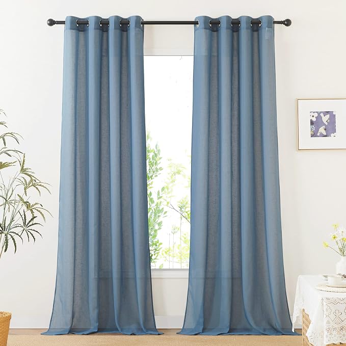 NICETOWN Linen Sheer Stone Blue Curtains 108 inch Long by NICETOWN
