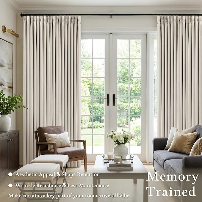 60 Inch Wide Pinch Pleated 100% Blackout Curtains 84 Inches Long, Natural | - Image 5