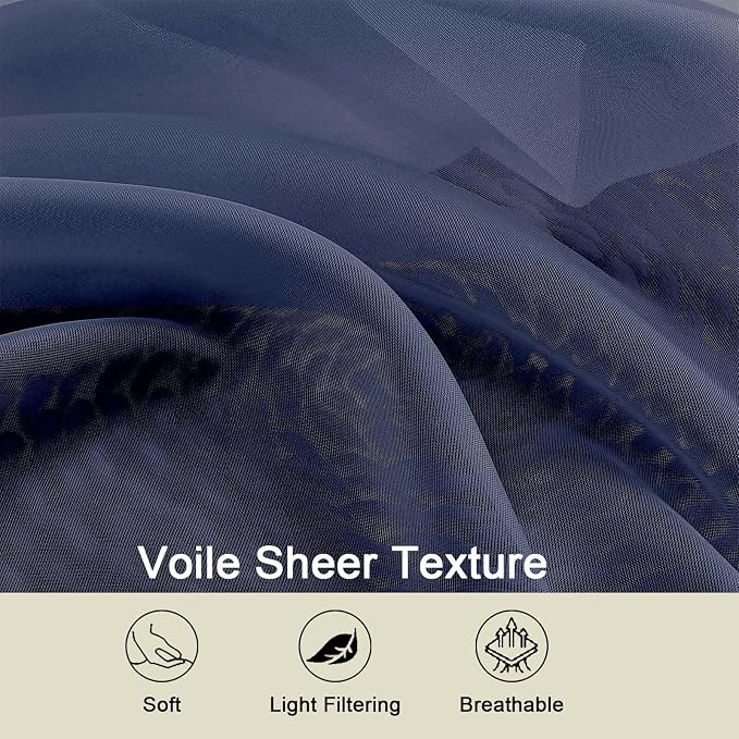 Sheer Navy Blue Curtains for Bedroom Living Room 54 Inch Length 2 Panels Set - Image 3