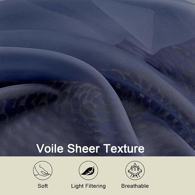 Sheer Navy Blue Curtains for Bedroom Living Room 63 Inch Length 2 Panels - Image 3