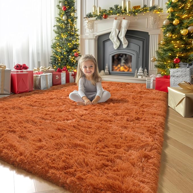 Amdrebio Burnt Orange Fall Shag Plush Area Rug 4x6 - Image 8