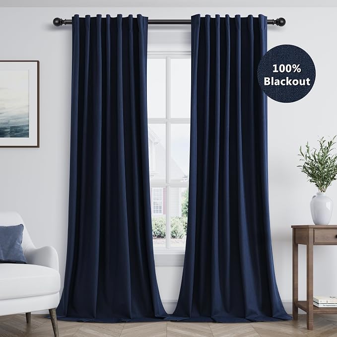 Guken Navy Blue 100% Blackout Curtains 108 Inch Length 2 Panels Set - Image 8