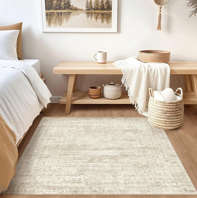 UERMEI Square Area Rugs : Washable 5x5 Neutral Modern Abstract Carpet - Image 2