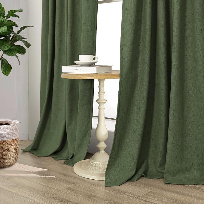 Olive Green Blackout Curtains 84 Inches Long 2 Panels Linen Boho Black Out Dark - Image 8