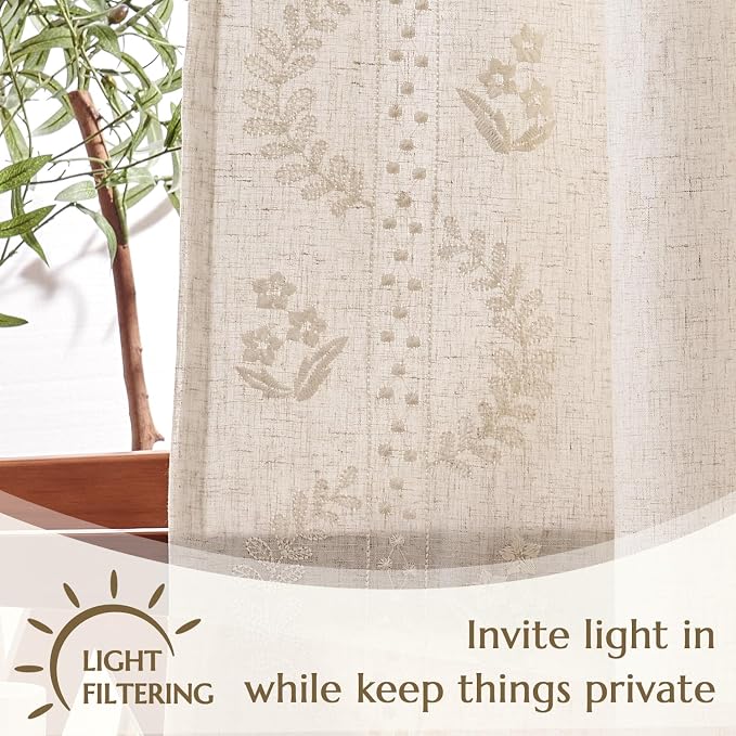 jinchan Belrose Lined Linen Blend Curtains Boho Floral Curtains - Image 5