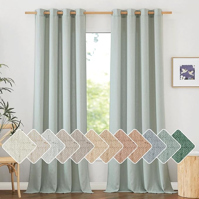 NICETOWN Flax Linen Sage Green 108 inch Curtains, Grommet Thick Linen Blend by NICETOWN