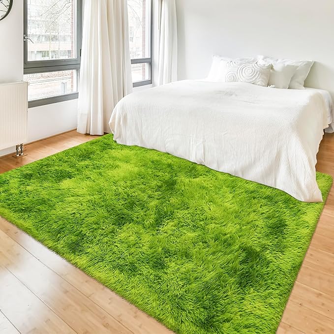Green Tie-Dyed Rug for Bedroom 4x6 Fluffy Area Rug Mat Bedside Throw Rug for by JiaoBaba