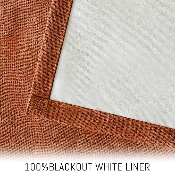 Yakamok Burnt Orange Linen Curtains 100% Blackout 90 Inches Long, Room - Image 3